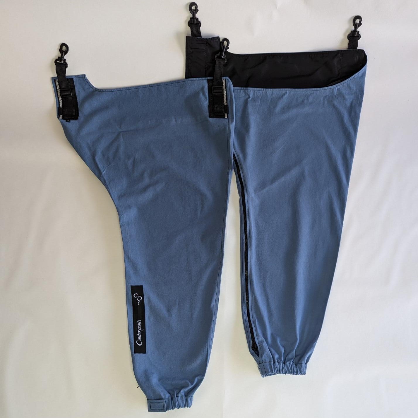 Medium pair of ocean coloured front leg Canterpants on white background