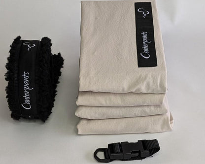 A pair each of front and back leg Canterpants, belly band and chest buckle - small beach